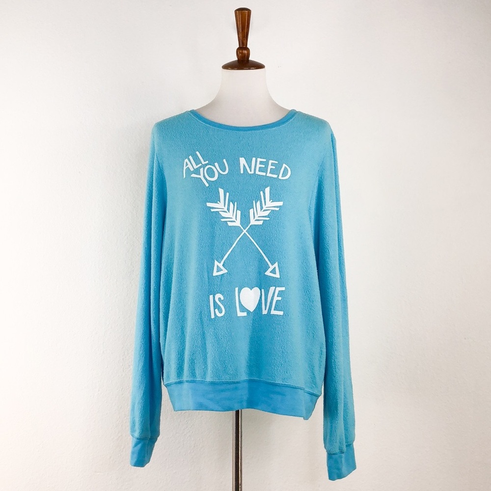 Wildfox Blue Oversize All You Need Is Love BBJ Top - Picture 2 of 8